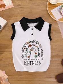 年轻女孩休闲简约可爱彩虹花卉印花高领背心，全新春夏系列