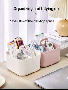 可堆叠收纳盒，适用于浴室、办公室、手工用品或学习用品。便携式手持收纳盒，可放置于浴室桌面。化妆品收纳盒，含眼影、化妆刷。多功能收纳架。开学季必备
