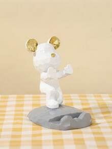 Cute Bear Shape Phone Stand Compatible With Both Mobile Phone And Tablet Multi-Color Cartoon Phone Holder Suitable For Desk, Bedside, Living Room, Study, Bedroom, Gift, Etc. Home Desk Decor Home & Office Gadget Tool Home Essential - White - View 4