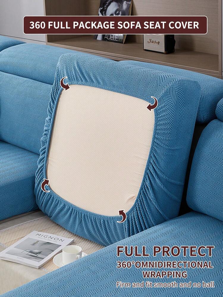 1pc Stretch Sofa Cover, Non-Slip Full Coverage Sofa Seat Cover, Suitable For All Seasons, Fabric Thickened Sofa Slipcover, Machine Washable, Dust-Proof, Pet-Friendly, Decorative Sofa Protector, Adjustable For Corner Sofa, Bedroom, Office, Living Room 1/2/3/4 Seater - Lake Blue - View 7
