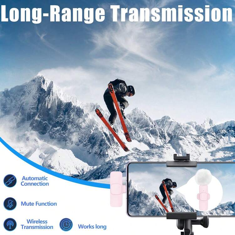 2.4G无线领夹式麦克风，Type-C接口，即插即用，超低延迟，内置降噪芯片，适用于视频录制、采访、播客、Vlog（50mAh可充电电池） - 粉色 - 查看 8