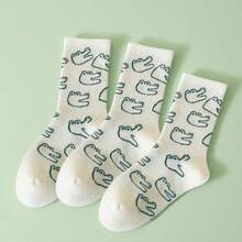 1双/5双装 女士可爱卡通鳄鱼线条画中筒袜，简约休闲时尚百搭，适合日常穿着，圣诞礼物 - 彩色 - 查看 3