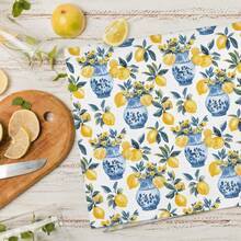 2pcs Italian Lemon Kitchen Towels - , Vibrant Lemon & Floral Design, Durable Polyester, Machine Washable, Perfect For Bathroom & Kitchen Decor - Multicolor - View 9