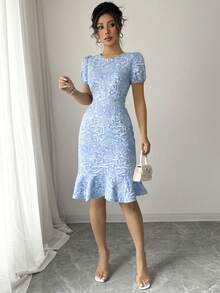 2026 Rose Elegant Woven Fabric Zipper Jacquard Dress, Suitable For Beach, Evening, Date, Holiday, Party - Baby Blue - View 6