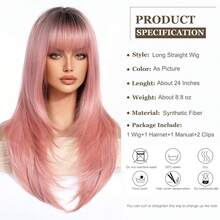 Peluca de cabello sintético Esmee para mujeres - Larga y recta en tonos rosados con raíces oscuras para uso diario y fiestas - Rubio ceniza - Ver 8