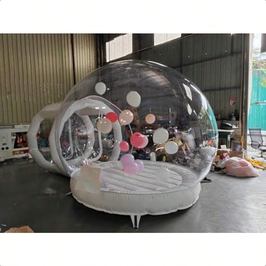 Casa inflable de burbujas de 10 pies con fondo de rebote casa de globos de burbujas con soplador de aire y bomba de aire cúpula inflable para fiesta - Transparente - Ver 1