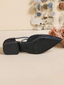 女士新款水钻交叉尖头无后跟平底鞋，适合伴娘、日常通勤和宴会场合 - 黑色 - 查看 10