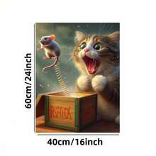 Framed 1pc Wooden Framed Humorous Cat And Mouse Canvas    High Quality Wall Art Prints Poster Direct Hanging Wall Picture Decor For Home Gifts, Christmas Gift, Living Room, Bathroom, Bedroom, Kitchen - Framed - 查看 7