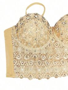 Women's Natural Reigning Lace Bustier Crop Top Mesh Corset Top Bra - Vàng - Xem 4