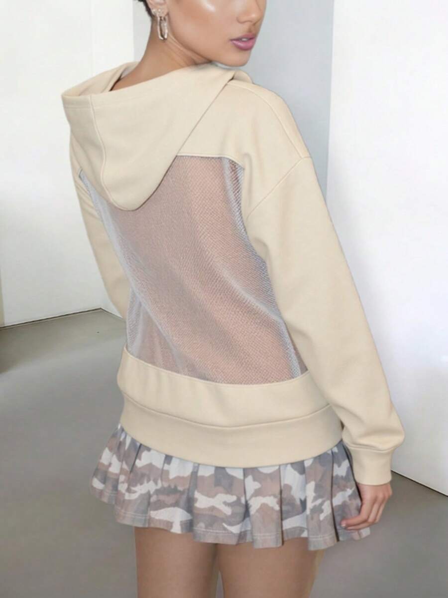 DOUCIU Solid Color Sweatshirt, Fashionable Sheer Sweatshirt, Casual Streetwear
