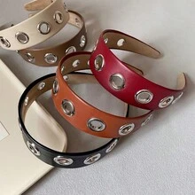 Personalized Wide Leather Headband, Punk Style, Minimalist Hollow Metal Headband, Pressure Hair Accessories And Headpieces, Hair Band, Hair Hoop - Multicolor - View 1