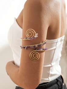 imoli 1件时尚几何金属螺旋对称手工缠绕宝石臂链手链，珠宝礼品，适合女性海滩度假 - 25252-1-G-EP - 查看 5