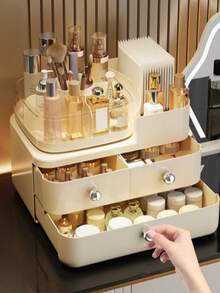 1 pieza Organizador de maquillaje giratorio, Organizador de tocador de alta gama para el dormitorio, Estantería de almacenamiento de cosméticos multifuncional para el hogar, Organizador de maquillaje de 3 niveles, Decoración para el cuarto de maquillaje - Multicolor - Ver 5