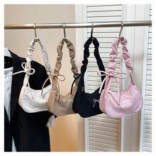 1pc Solid Color Corduroy Material Zipper Closure Fashionable Shoulder Handbag - Watermelon Pink - View 2