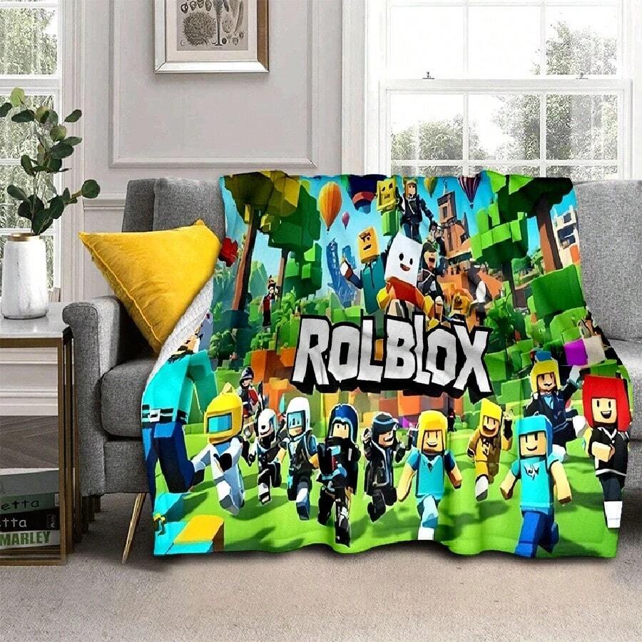 3D R-Robloxs Cartoon Game Flannel Blanket Soft Warm Throw Blanket For Bed Bedroom Room Living Room Travel Camping Picnic Gift(29).Jpg - 白色 - 查看 1