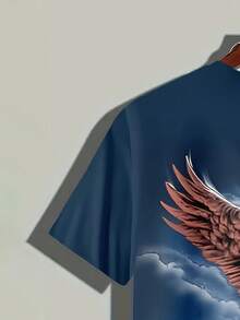 Men'S Patriotic Eagle & American Flag Graphic T-Shirt - Lightweight Breathable Short Sleeve Round Neck Tee With City Skyline Design, Regular Fit Casual Top For Casual Attire, PLUS SIZE - 混合色 - 查看 6
