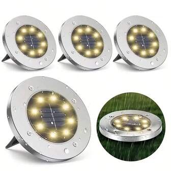 1/4pcs Solar Powered Ground Lights, Solar Powered Garden Lights, 8LED Upgraded Outdoor Bright Ground Lights, Suitable For Landscape Lighting, Yard, Deck, Lawn, Patio, Walkway, Holiday Decor