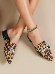 Women's New Pointed Toe Mule Shoes With Rhinestone Decor, Fashionable Slip-On For Office Wear - Multicolor - View 3