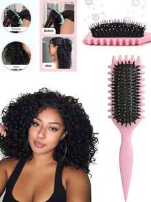 2026 ,1pc New Pink Hair Curl Brush, Boar Hair Styling Brush, Curly Brush, Suitable For All Styles And All Female Curls ,Comb - 紫色 - 查看 2