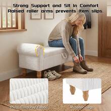 51.5" Storage Bench For Bedroom End Of Bed, Mid-Century Upholstered Ottoman With Storage & Rolled Arms, Corduroy Bedroom Bench Storage Chest Footrest,  Padded Window Seat Shoe Cabinet Stool Furniture For Bedroom, Entryway, Bedroom Essentials Home Decor, White - Vải nhung kẻ trắng - Xem 4