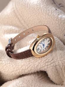 1pc Women's Retro Casual Minimalist Elegant Leather Strap Quartz Watch, Suitable For Daily Wear