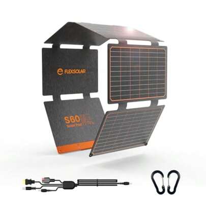 60W Foldable Solar Panel Portable Solar Charger With USB-C PD3.0/ USB-A QC3.0/ DC 20-28V Port IP67 Waterproof Solar Panel Kit For RV Camping Backpacking Compatible With Phone Tablet Power Station