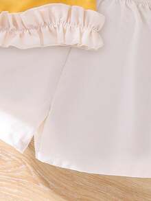 2pcs/Set Young Girl' Sweet Floral Frill Trim Tank Top And Shorts Set, Summer - Yellow - View 8