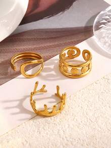 3 sztuki/zestaw ze stali nierdzewnej, pozłacanej 18-karatowym złotem, minimalistyczny, geometryczny, otwarty pierścień w kształcie elipsy, odpowiedni do codziennego noszenia przez kobiety - Wielokolorowe - Zobacz 4