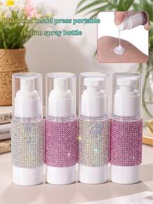 1Pc/2Pcs Bling Rhinestone Press-Type Portable Lotion Bottle/Spray Bottle, Refillable Vacuum Fine Mist Spray Bottle/ Travel Lotion Containers Vacuum Cosmetic Container Press Bottles For DIY Foundation, Gel, Essence, Lotion, Moisturiser - Multicolor - View 2