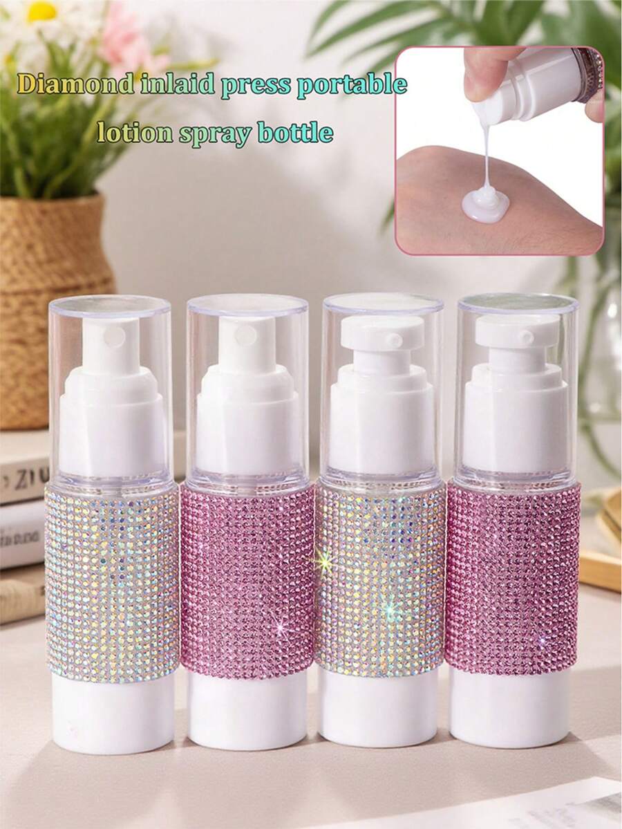 1Pc/2Pcs Bling Rhinestone Press-Type Portable Lotion Bottle/Spray Bottle, Refillable Vacuum Fine Mist Spray Bottle/ Travel Lotion Containers Vacuum Cosmetic Container Press Bottles For DIY Foundation, Gel, Essence, Lotion, Moisturiser