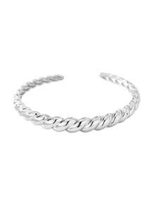 Charm-In Women's Gold-Plated Braided Texture Open Bangle, Fashion Jewelry For Daily Outfit, Party Accessories, Great Gift For Girlfriend, Best Friend, Holiday - Silver - View 6