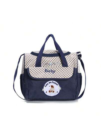 1入組嬰兒卡通狗&字母刺繡多功能便攜可愛單肩媽咪包