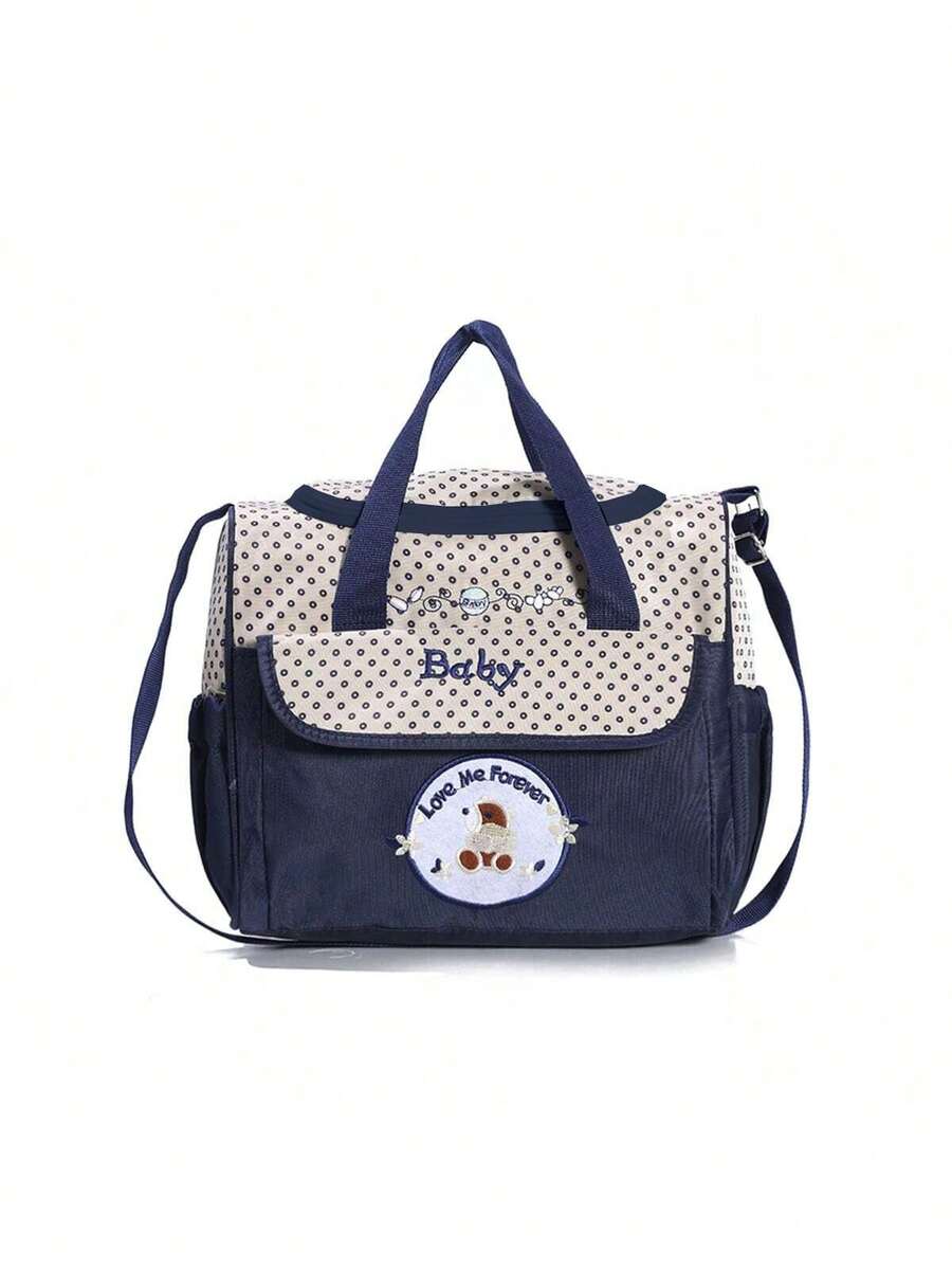 1入組嬰兒卡通狗&字母刺繡多功能便攜可愛單肩媽咪包