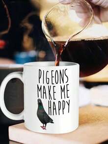 1pc Novelty Pigeons Happy Mug Coffee Cup Juice Cup 11OZ360ml Fun Giftice Coffee Mug/Adult Coffee Mug/Afternoon Tea Cup/ Funny Mugs/Tea Cup/A Mug With A Cute Coffee Pendant Christmas Gifts - Black 3 - View 1
