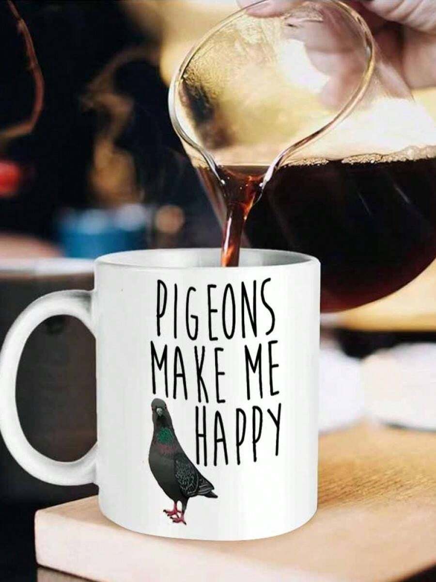 1pc Novelty Pigeons Happy Mug Coffee Cup Juice Cup 11OZ360ml Fun Giftice Coffee Mug/Adult Coffee Mug/Afternoon Tea Cup/ Funny Mugs/Tea Cup/A Mug With A Cute Coffee Pendant Christmas Gifts - Black 3 - View 1