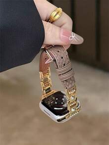 New Diamond Shaped Leather Strap, Suitable For 38/40/41/42/44/45/46/49mm Dials, Compatible With Apple Watch Ultra/Se11/10/9/8/7/6/5/4/3/2/1 Series Straps - Brown - View 4