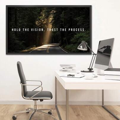 1 stuk frameloze canvasposter met de motiverende quote "Hold The Vision", modern landschapsthema, geschikt voor klaslokaal, thuiskantoor, woonkamer, slaapkamer, lente- en zomerdecoratie, voor binnengebruik