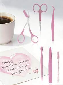 Valentine's Day Eyebrow Grooming Kit: Pink Eyebrow Tools Set With Leather Storage Case - Perfect Romantic Gift For Her