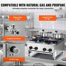 Estufa de gas comercial con 4 quemadores, Gama de estufas de cocina de encimera de propano y gas natural, Placa caliente de gas de acero inoxidable, Equipo de cocina comercial para restaurante,112.000 BTU - 4 quemadores - Ver 3
