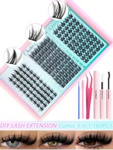 Queenice 2560/800/160PCSLarge-Capacity False Eyelash Set: Mixed-Style Lash Extension Set With Natural/Dense/Extra-Thick/Manga Styles. Suitable For Parties, Festivals, Weddings. Reusable Individual Lashes - Multicolor - View 7