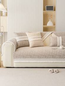 1件装毛绒花卉沙发垫套，纯色沙发套，四季通用，宠物防抓沙发保护套，宠物友好型沙发套，卧室/办公室/客厅家具装饰（靠背套和扶手套需另购） - 咖啡棕 - 查看 6