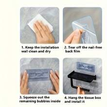 1pc 2-In-1 Toilet Paper Holder With Storage Shelf, Self-Adhesive Toilet Paper Holder, Wall-Mounted Bathroom Toilet Paper Holder, Suitable For Bathrooms And Kitchens - Multicolor - View 6