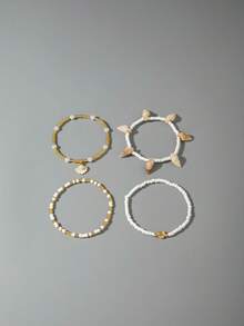 4pcs/Set Boho Beach Style Resin Seashell, Starfish & Glass Beaded Anklet Jewelry Set, Suitable As Vacation Gift For Women - 31011-ank-white-eP - View 4