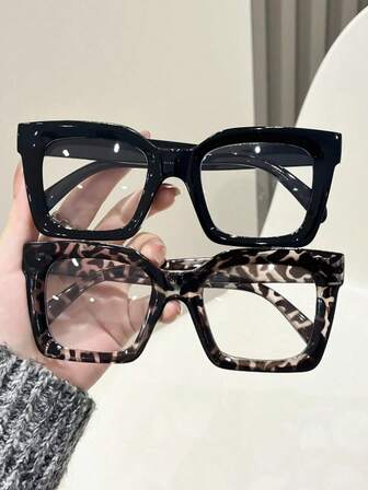 2pcs/Set Women's Retro Square Plastic Glasses, Casual Style, Solid Color, Suitable For Daily Wear, Outfit Matching, Hiking, Business, Festivals, Parties, Street Photography, Fits All Face Shapes, High-Quality Glasses, Great Gift Item, Fashionable Accessory