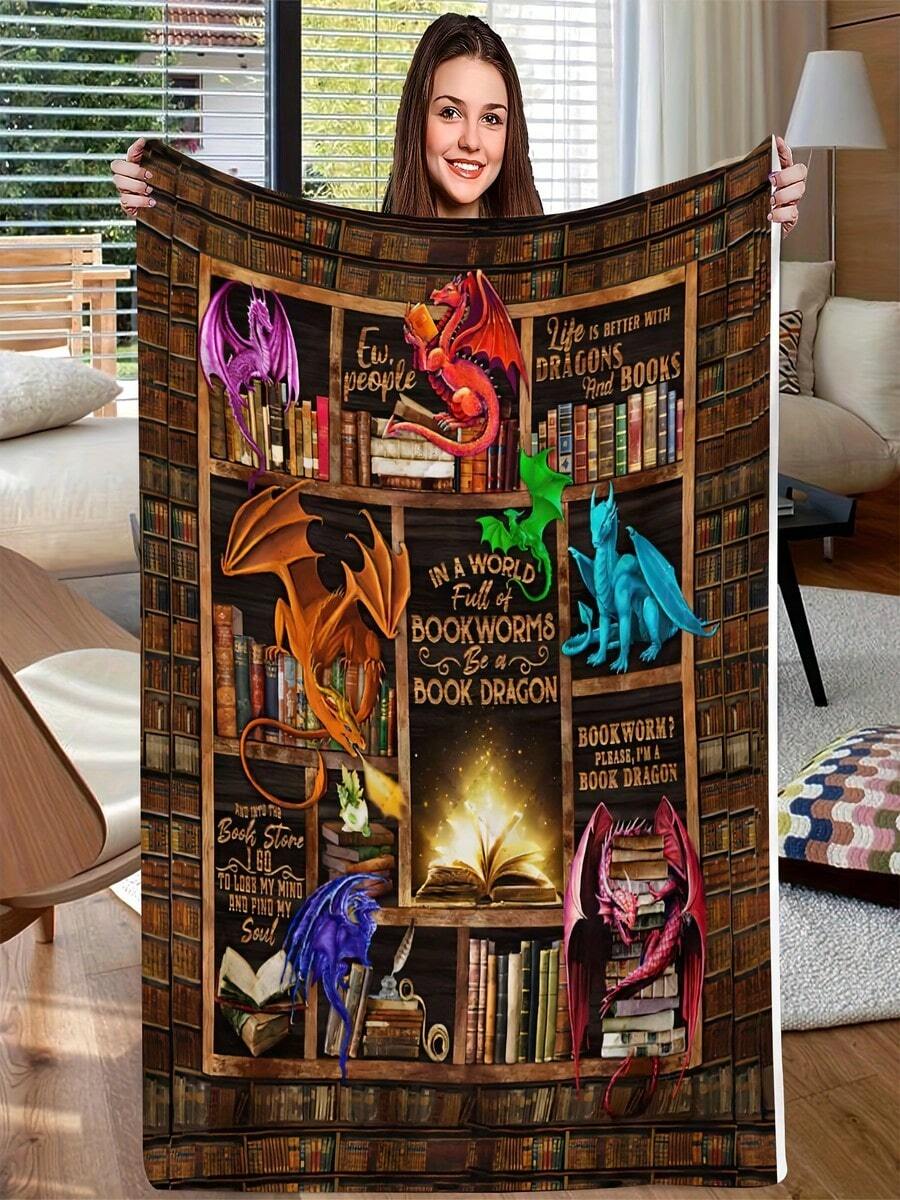 Comfortable Flannel Shawl Blanket For Book Lovers - Vintage Style, Soft And Warm, Suitable For Sofas, Beds, Offices, And Travel - A Perfect Gift For All Seasons, Christmas, Birthdays, And TV Blankets. - 白色 - 查看 1