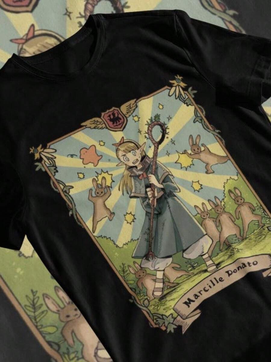 Dungeon Meshi Shirt, Marcille Manga, Delicious In Dungeon, Custom Shirt, Friends, Funny, Webtoon, Oishii Shirt,Anime Tshirt - màu đen - Xem 1