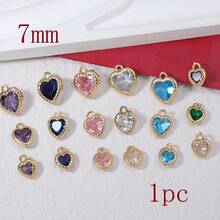 1个/9个心形吊坠，镶有水钻，可用于DIY手链、耳环、珠宝配饰