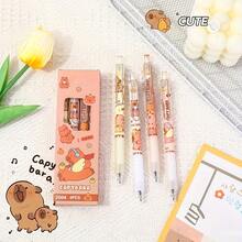 4 Pack Capybara-Themed Ballpoint Pens Set With Capybara-Shaped Clip & Capybara Ink - Cute Capybara Characters (Pink, Beige, Brown) - School Supplies, Office Stationery, Gift Plastic Pens,Back To School Supplie Essentials Office Supplies Valentine's Day Gifts