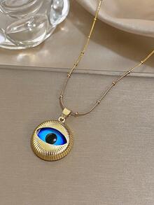Gold Evil Eye Pendant Necklace, Blue Eye-Shaped Necklace, Bohemian-Style Amulet, Suitable For Summer, Vacation, And Street Style, Unisex, Valentine's Day Gift. - Multicolor - View 5