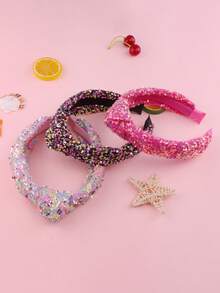 1条彩色亮片发箍，简约亮片打结发箍，适合日常、节日、通勤、派对、装饰、女性、情人节等场合。